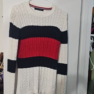 Tommy Hilfiger Cream, Black, and Red Sweater